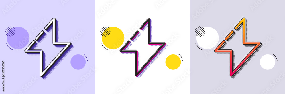 Poster energy line icon. halftone dotted pattern. gradient icon with grain shadow. thunderbolt sign. electr