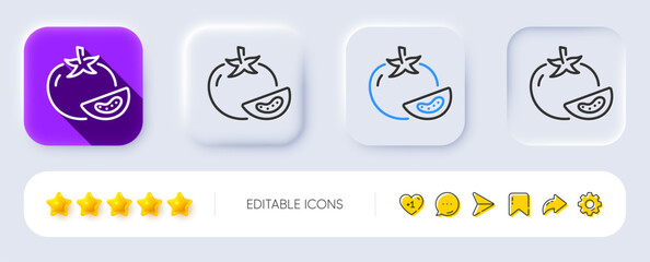 Tomato line icon. Neumorphic, Flat shadow, 3d buttons. Vegetable food sign. Diet nutrition symbol. Line tomato icon. Social media icons. Vector