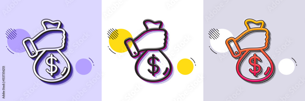 Poster bribe line icon. halftone dotted pattern. gradient icon with grain shadow. money fraud crime sign. c