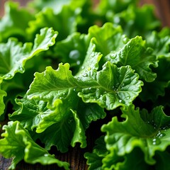 Water droplets on a leafy green salad.