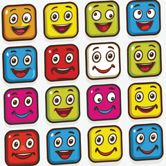 Fototapeta premium Colorful Cartoon Square Faces with Funny Expressions and Emotions