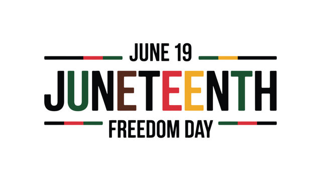 juneteenth freedom day banner with june 19 text in vibrant colors, symbolizing african american emancipation and cultural pride