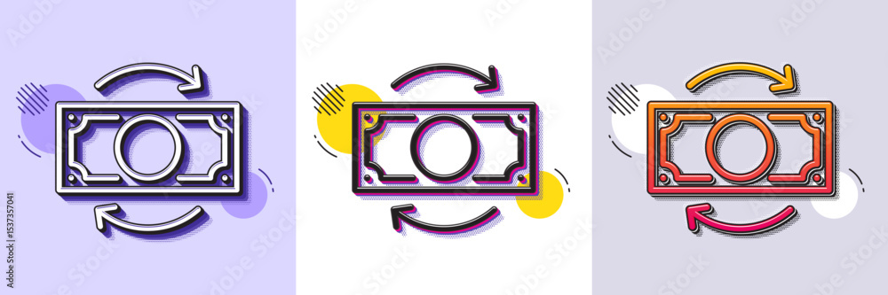Poster change money line icon. halftone dotted pattern. gradient icon with grain shadow. currency exchange 