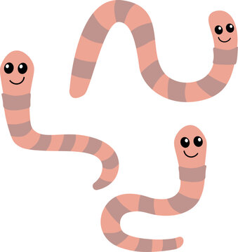 Naklejki Earthworm set. Cartoon funny animal character with smiling face. Flat design. White background. Isolated. Vector illustration