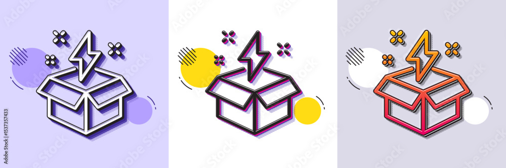 Poster out of the box line icon. halftone dotted pattern. gradient icon with grain shadow. creativity sign.