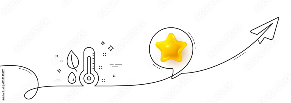 Poster thermometer line icon. continuous line with share plane. humidity and leaf sign. moisture symbol. 3d