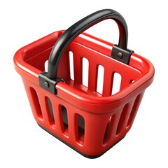 Fototapeta premium Red Plastic Shopping Basket Black Handle Empty shopping cart
