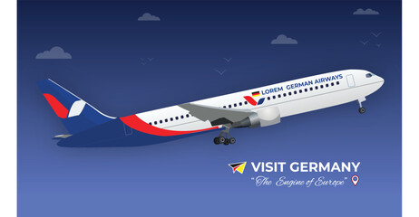Fototapeta premium Fly to Germany – Travel Poster with German-Themed Aircraft