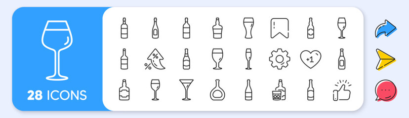 Wine bottle line icons. Interest rate, AI generate, Inflation icons. Set of Craft beer, Whiskey and Wine glass icons. Champagne bottle, Alcohol drink and Scotch with ice. Vector