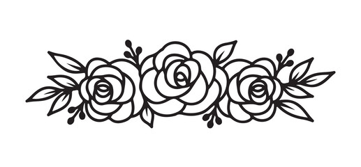 Vector set of black rose flower silhouettes, vector illustration eps 10.