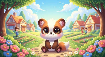 Naklejka premium Cute Wallpaper, A super cute fluffy baby animal Cartoon