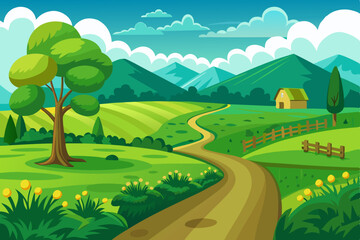 Obraz premium summer landscape with green grass and blue sky