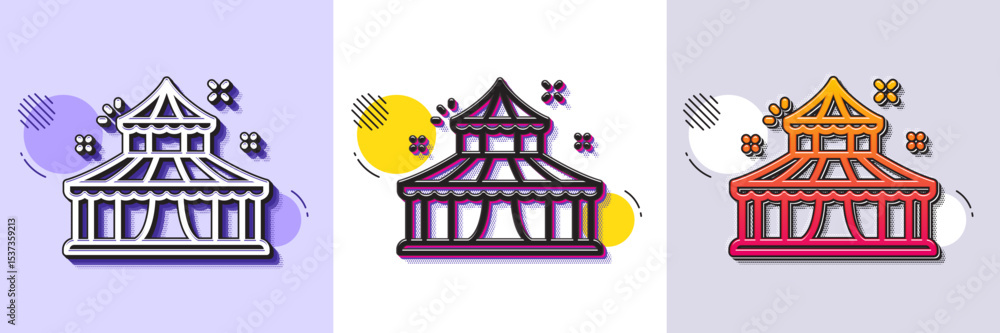 Poster circus line icon. halftone dotted pattern. gradient icon with grain shadow. amusement park sign. lin