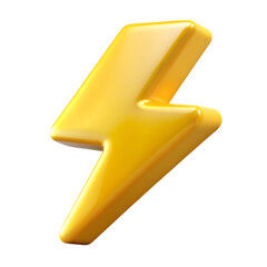 3d render of a glossy yellow lightning bolt isolated on transparent background