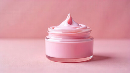 Pink Face Cream Jar on Pink Background, Content for Brands