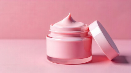 Pink Face Cream Jar on Pink Background, Content for Brands