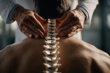 Chiropractor examining spine of patient. Professional treatment and manual therapy for back pain relief to improve posture, health, and well-being. Osteopathy and rehabilitation.