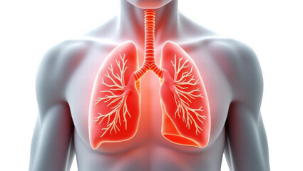 Human lungs illustrated with highlighted bronchi and airway structure  