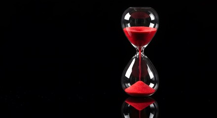 Red Sand Hourglass on Black Background Time, Deadline, and Mortality Concept