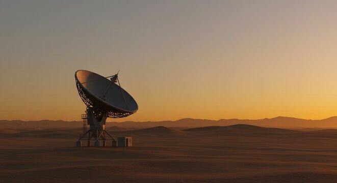 Radio Telescope at Sunset Exploring the Cosmos in the Desert