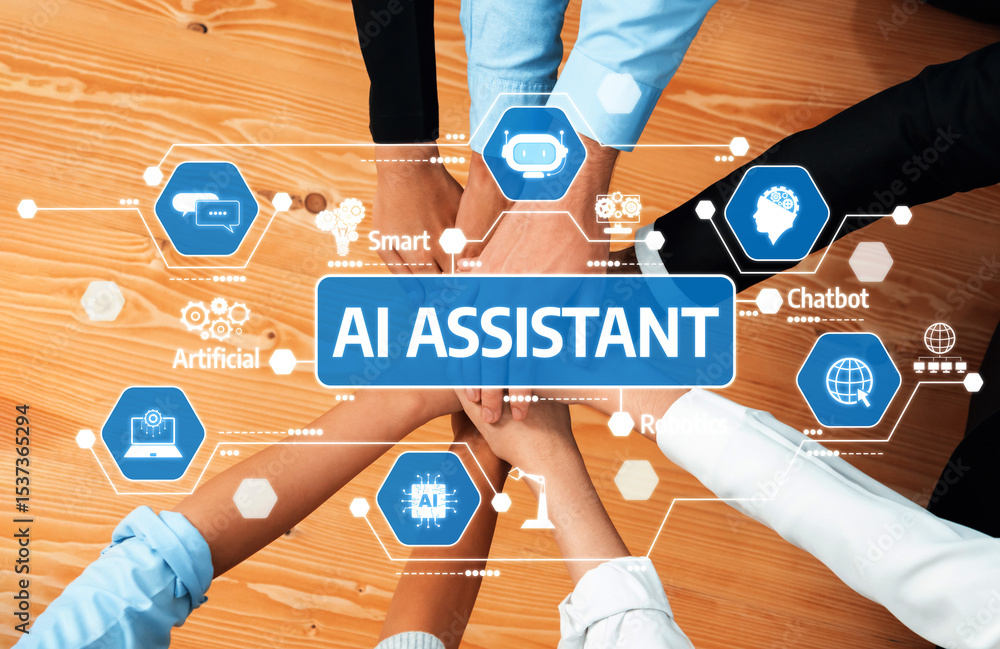 Poster a dynamic display of collaboration featuring hands representing a team working around the concept of