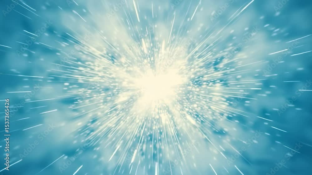 Poster abstract hyperspace jump animation with light streaks and particles on blue background