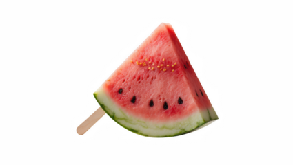 Watermelon slice ice cream on wooden stick isolated on white background  