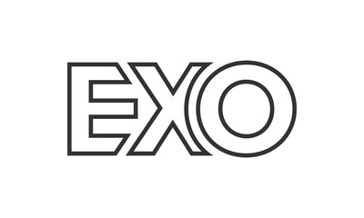 EXO logo design template with strong and modern bold text. Initial based vector logotype featuring simple and minimal typography. Trendy company identity.