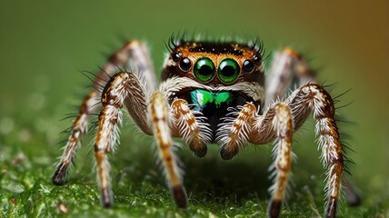 Close-up of jumping spider on leaf