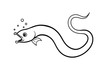 Obraz premium Gulper eel unhinging its jaw to swallow prey in deep sea Line Art Vector illustration