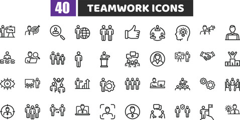Teamwork Icons – 40 Vector Symbols for Business Collaboration, Communication, Office and Group Work