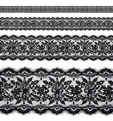 Set of black lace ribbons forming a beautiful decorative ornament