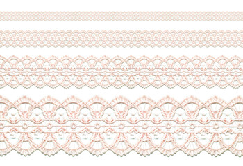 Pink lace ribbons creating elegant and decorative borders on white background