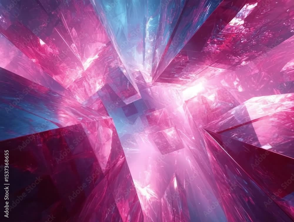 Poster exploring a vibrant and dynamic abstract landscape with bright colors and geometric shapes