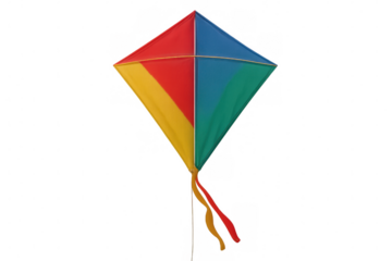 Vibrant kite floating against transparent backdrop, highlighting playful outdoor recreational design for graphic usage