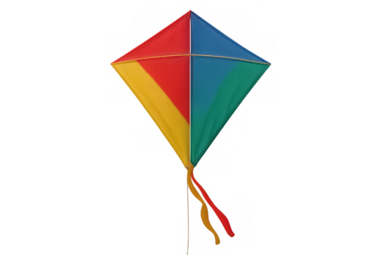 Vibrant kite floating against transparent backdrop, highlighting playful outdoor recreational design for graphic usage