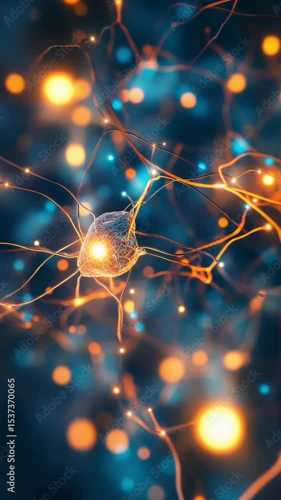 Poster bright neurons transmit signals in vibrant colors, showcasing intricate neural networks and connecti