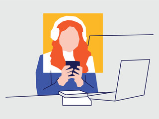 A girl is using a laptop vector illustration