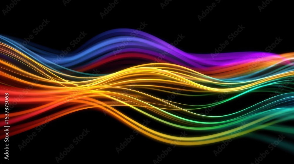 Poster a colorful wave of light is displayed on a black background. the colors are bright and vibrant, crea