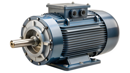 Industrial Electric AC 3-Phase Motor: High-Power Engine Isolated on Transparent Background