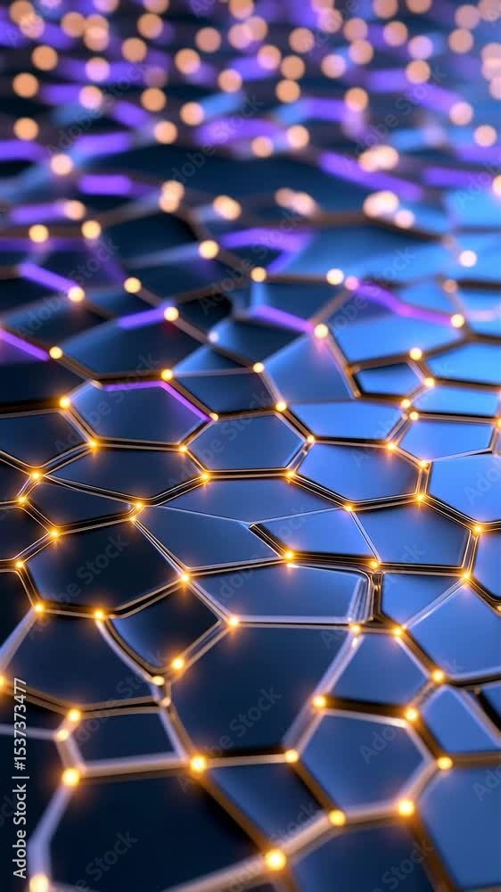 Poster close-up view of hexagonal patterns illuminated by soft lights in a modern abstract design