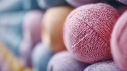 A bunch of yarn balls of different colors are piled up