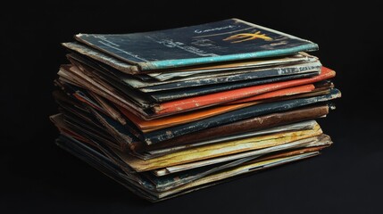 Vintage Pile of Colorful Publications: A Nostalgic Stack of Old Media and Printed Magazines