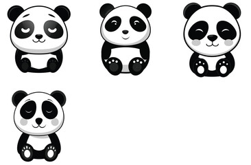Obraz premium Adorable Panda Bear Illustrations Cute Cartoon Pandas