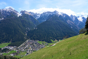 Kampl, Austria - April 19, 2025 - a small town in an alpine valley at Easter time
