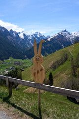 Kampl, Austria - April 19, 2025 - a small town in an alpine valley at Easter time
