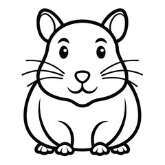 cute, adorable, cartoon hamster, simple line art, black and white, minimalist, vector illustration