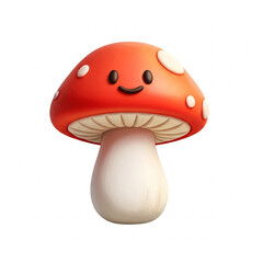 Happy digital clay style mushroom with face, white background