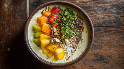 Nutritious Smoothie Bowl on Wooden Table