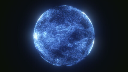 Abstract energy sphere round planet star futuristic cosmic blue beautiful glowing magic on black background. Abstract background. Video in high quality 4k, motion design